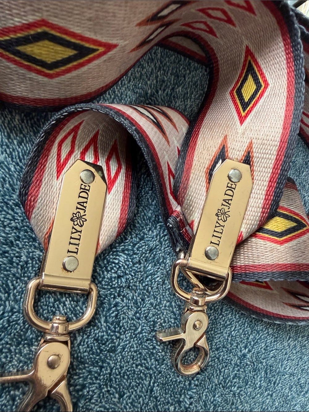 Jade Woven Strap in Cream, Red, Yellow & black  with Gold Hardware